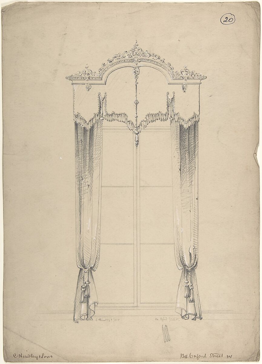 Design for Curtains, Charles Hindley and Sons (British, London 1841–1917 London), Graphite with touches of white gouache 