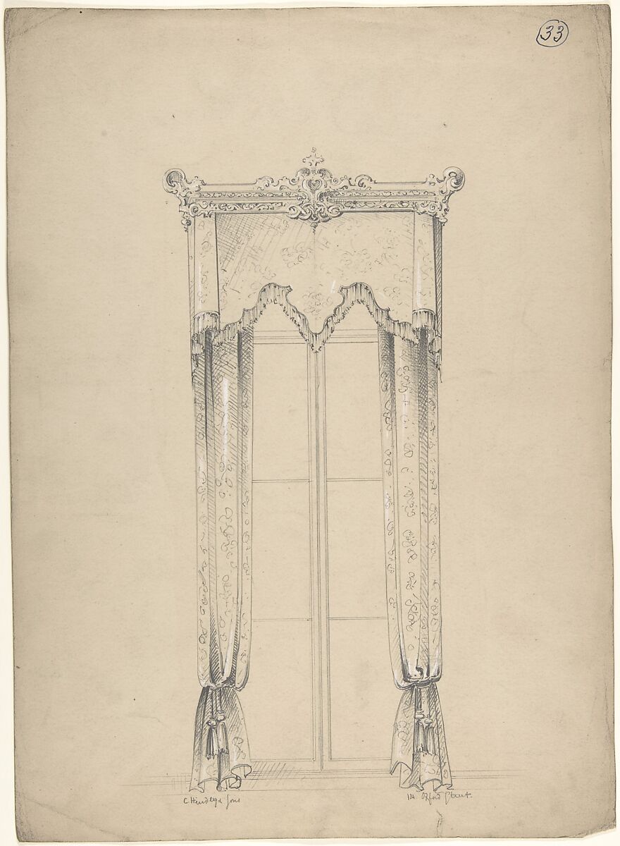 Design for Curtains, Charles Hindley and Sons (British, London 1841–1917 London), Graphite with touches of white gouache 