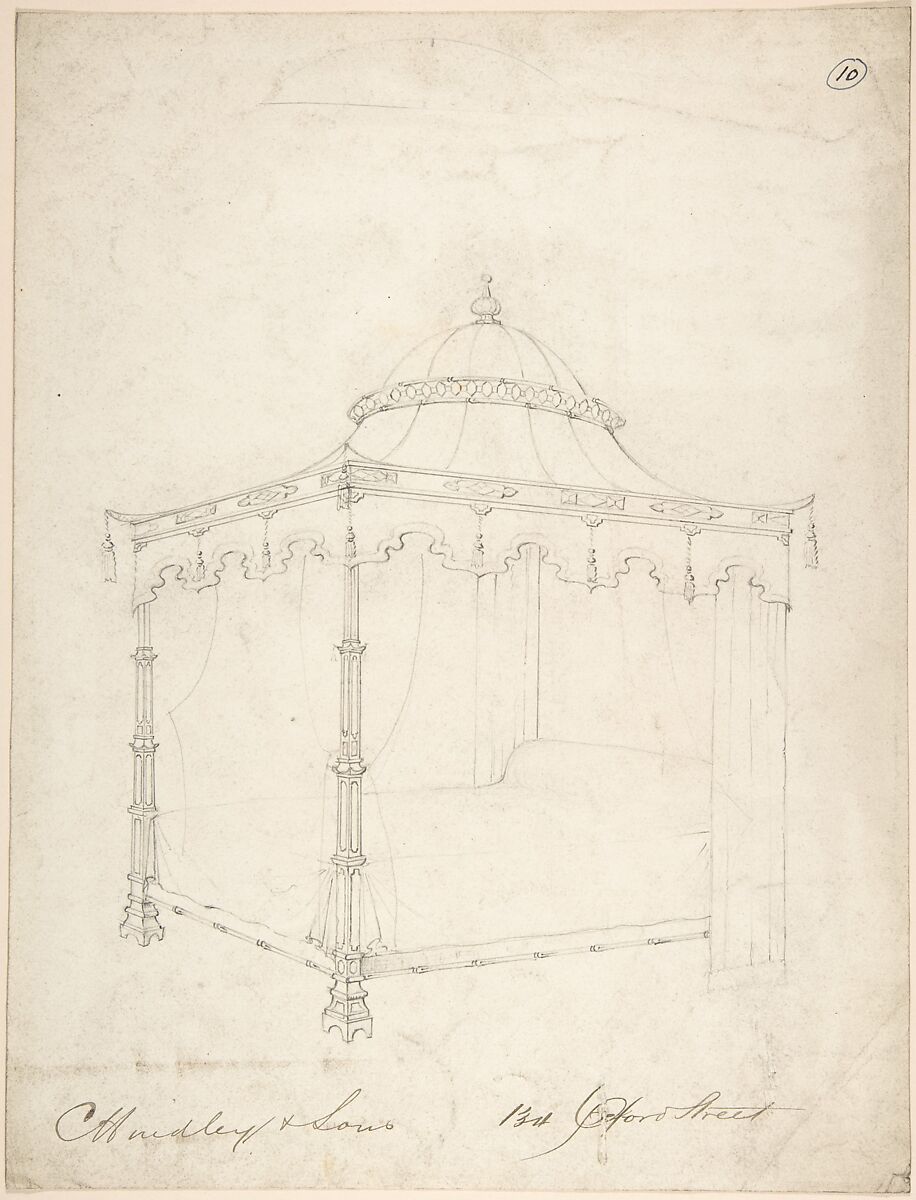 Design for Bed and Canopy, Charles Hindley and Sons (British, London 1841–1917 London), Graphite 
