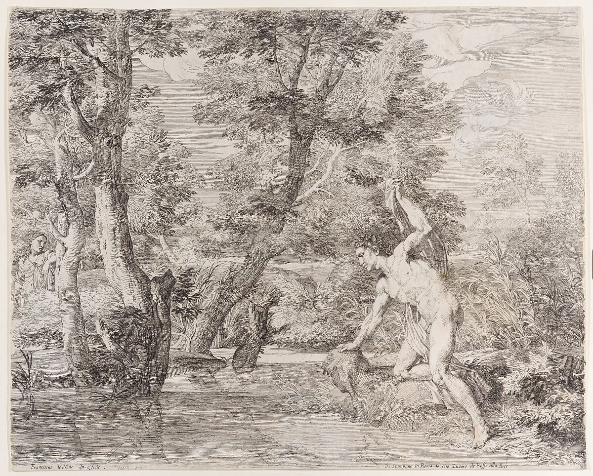 Narcissus and Echo, Frans van der Neve (Flemish, Antwerp 1606–after 1688 Salzburg, Austria (?)), Etching 