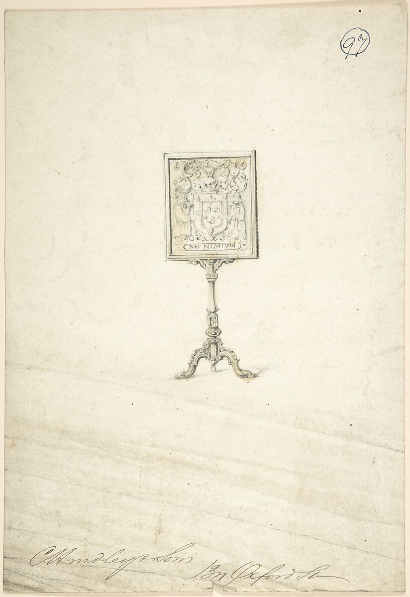 Design for a Standing Frame, Charles Hindley and Sons (British, London 1841–1917 London), Pen and black ink, brush and wash 
