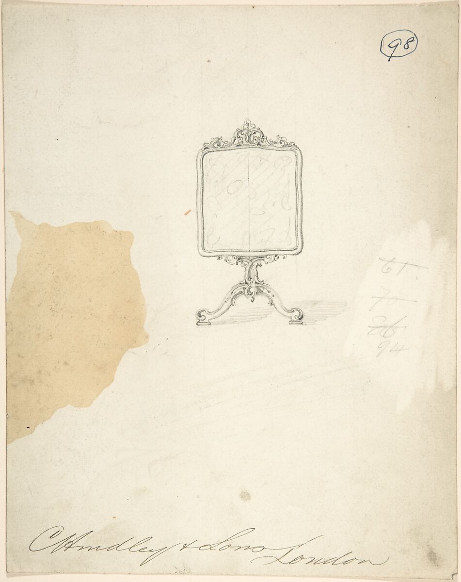 Design for a Standing Frame, Charles Hindley and Sons (British, London 1841–1917 London), Graphite