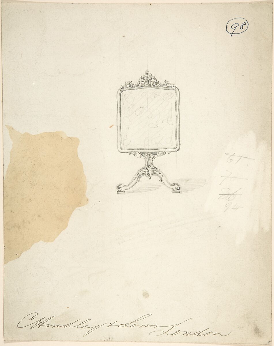 Design for a Standing Frame, Charles Hindley and Sons (British, London 1841–1917 London), Graphite 