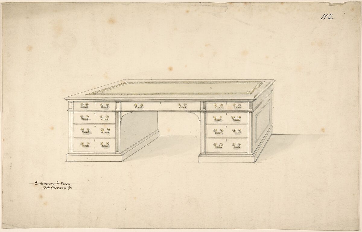 Design for Desk, Charles Hindley and Sons (British, London 1841–1917 London), Graphite and watercolor
