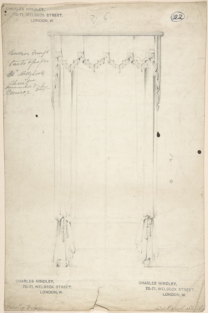 Design for Curtains, Charles Hindley and Sons (British, London 1841–1917 London), Graphite