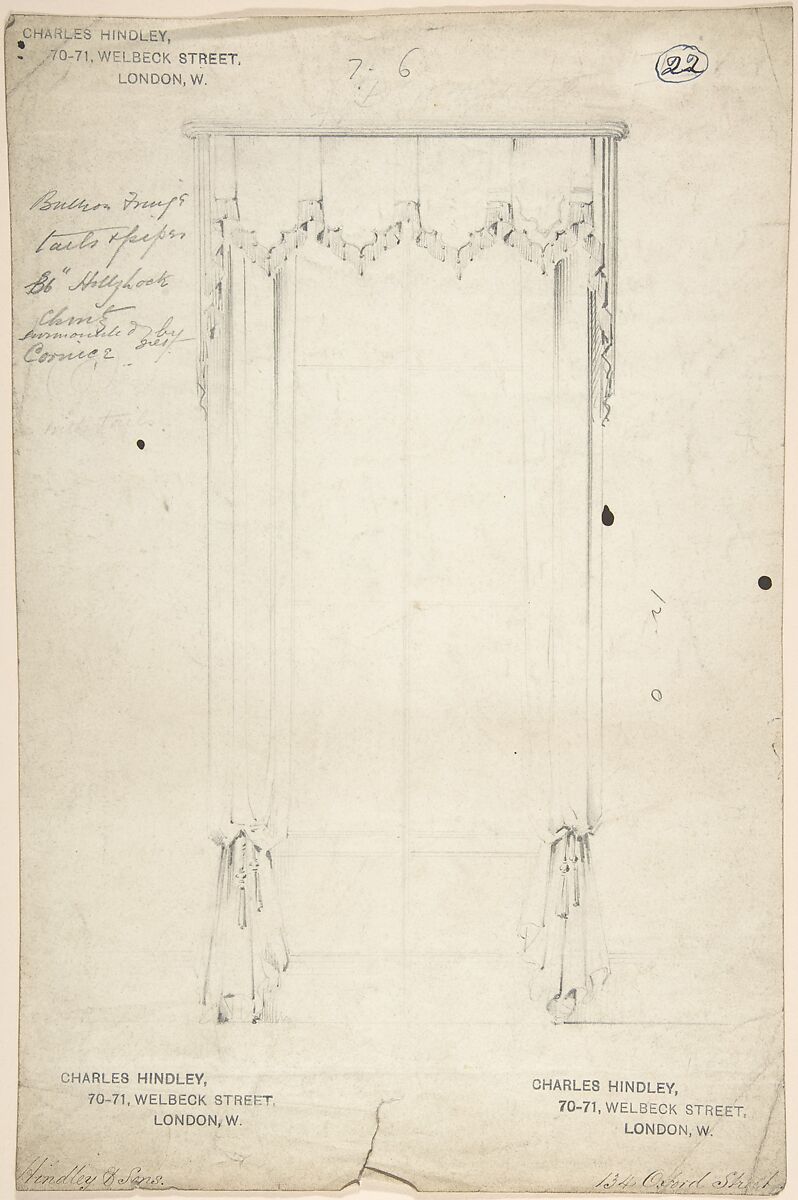 Design for Curtains, Charles Hindley and Sons (British, London 1841–1917 London), Graphite 