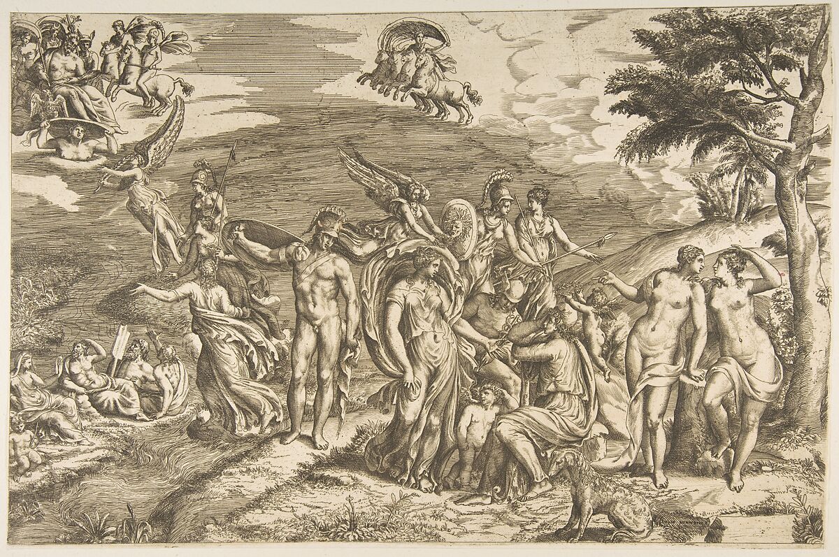The Judgment of Paris, Giulio Bonasone (Italian, active Rome and Bologna, 1531–after 1576), Etching and engraving 
