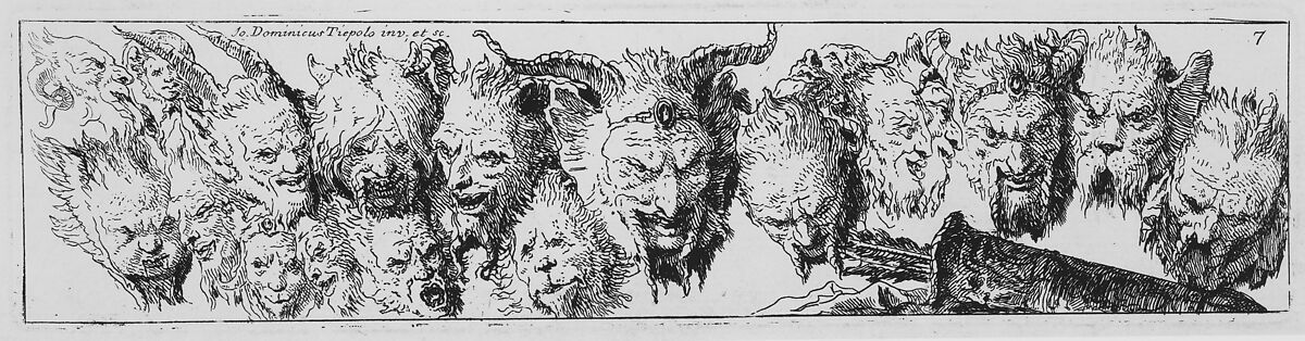 Heads of Satyrs and other Grotesque Heads, Giovanni Domenico Tiepolo (Italian, Venice 1727–1804 Venice), Etching 