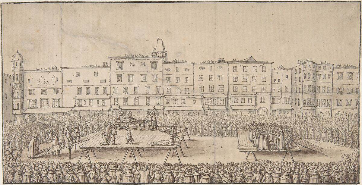 An Execution of Seven Boores Rebels in Lintz, June 16, 1636, Anonymous, Pen and black ink 