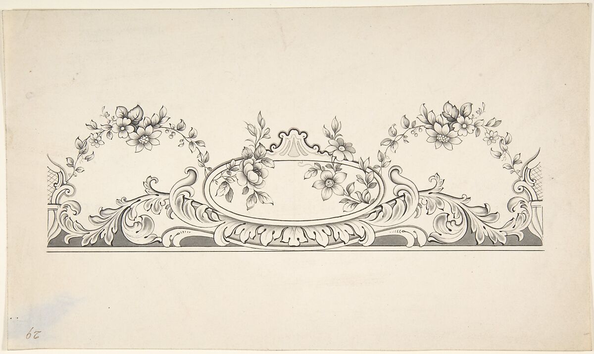 Design for Panel Decoration, J. Hulme (British, active 1828–40), Watercolor, pen and black ink 