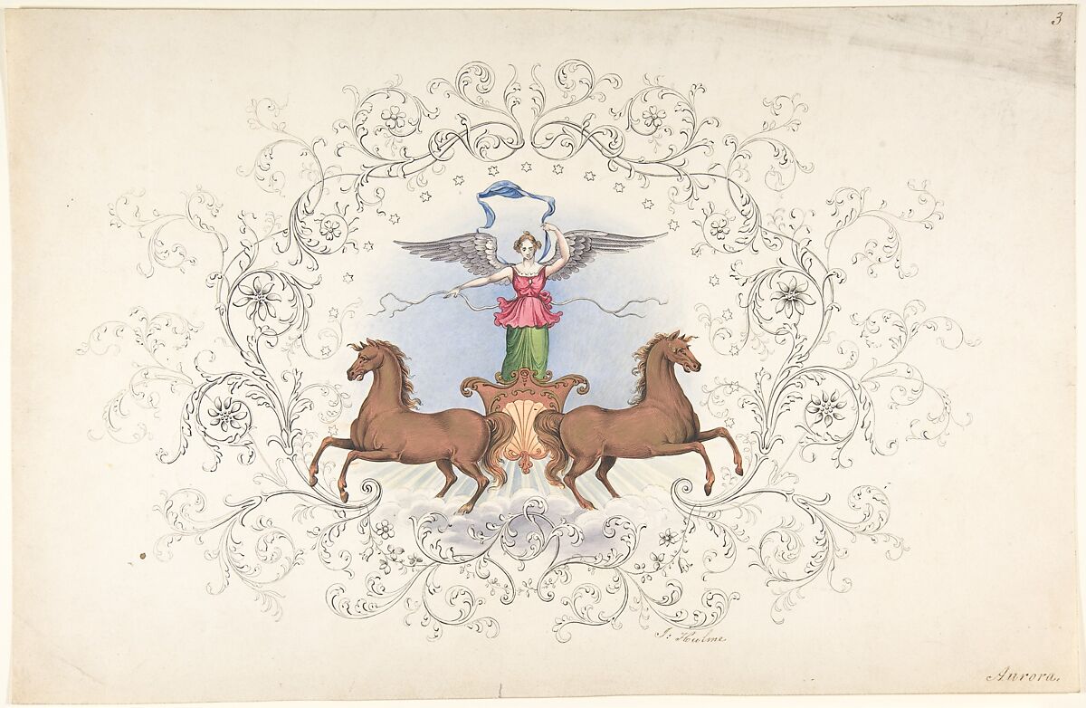 Design for Panel Decoration, J. Hulme (British, active 1828–40), Pen and black ink, watercolor with touches of gold 