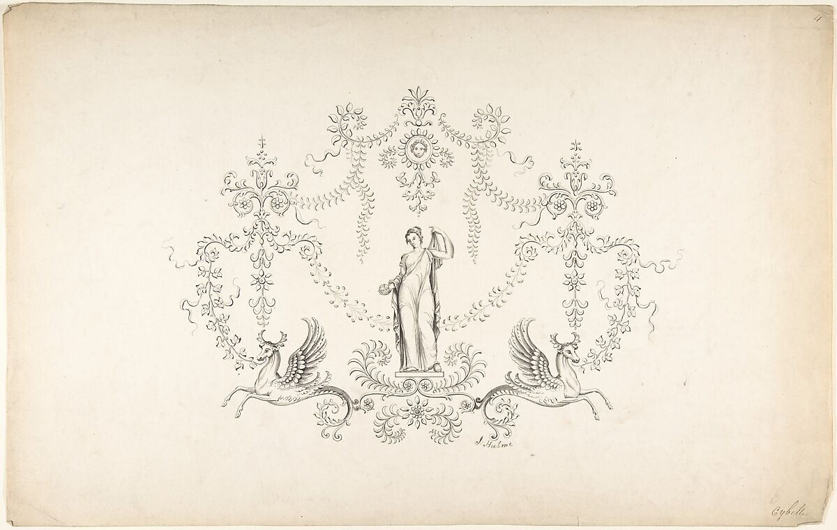 Design for Panel Decoration, J. Hulme (British, active 1828–40), Pen and black ink 