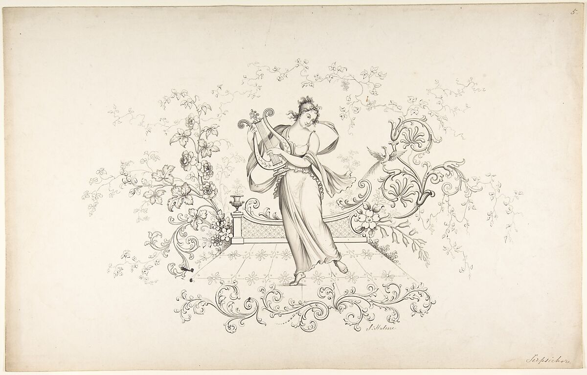Design for Panel Decoration, J. Hulme (British, active 1828–40), Pen and black ink, brush and gray wash 