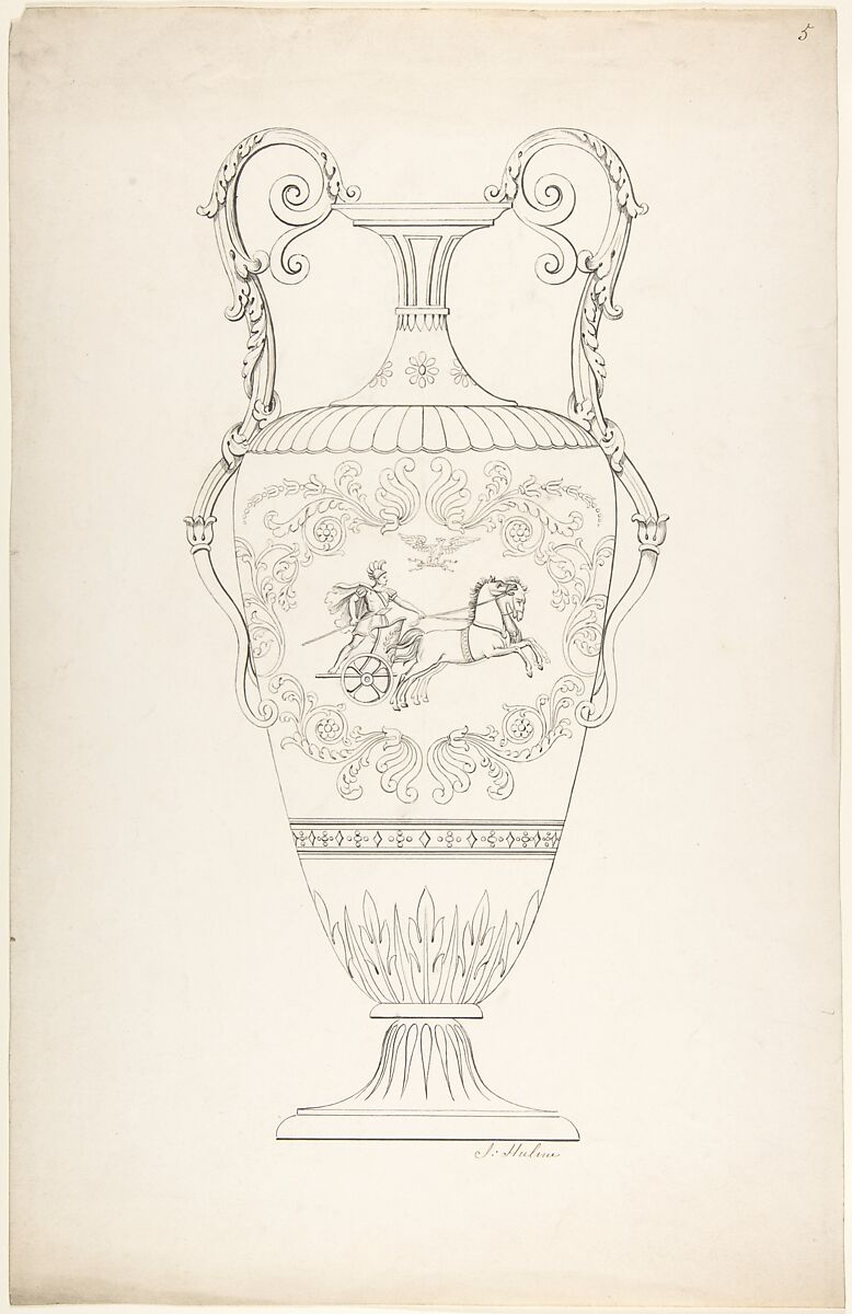 Design for a Vase, J. Hulme (British, active 1828–40), Pen and black ink 