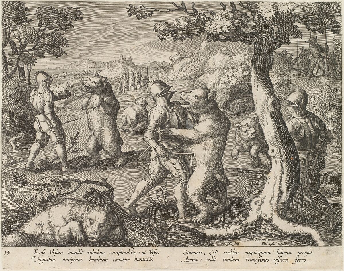 Bear Hunt, from "Venationes Ferarum, Avium, Piscium...", After Jan van der Straet, called Stradanus (Netherlandish, Bruges 1523–1605 Florence), Engraving 