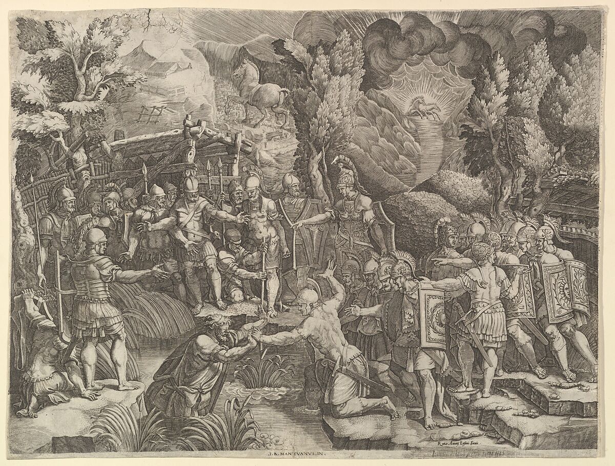 Sinon Deceiving the Trojans, Engraved by Giorgio Ghisi (Italian, Mantua ca. 1520–1582 Mantua), Engraving; fourth state of five 