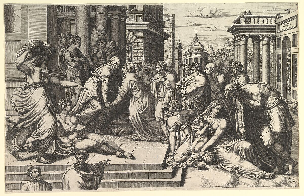The Visitation, Giorgio Ghisi (Italian, Mantua ca. 1520–1582 Mantua), Engraving; second state of six (BLL) 