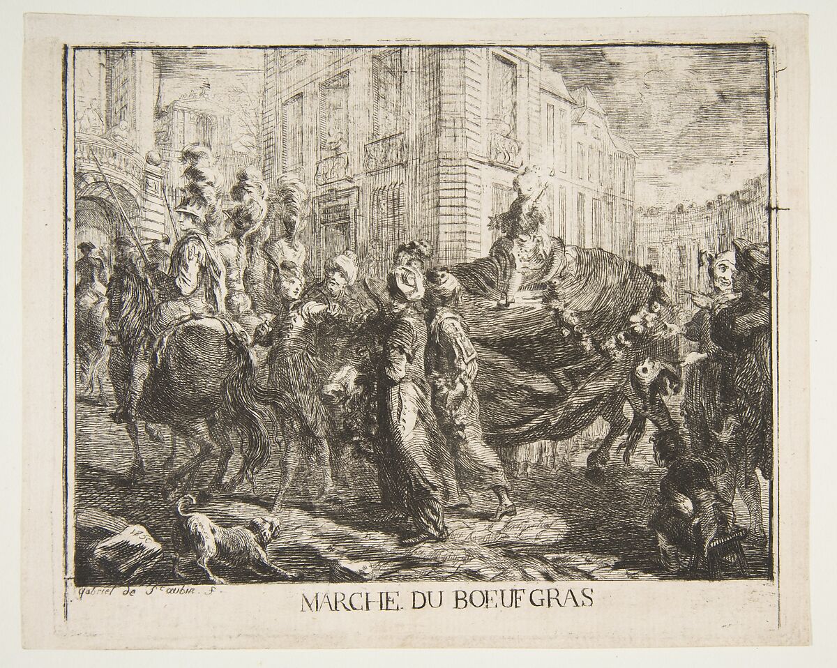 Marche du boeuf gras, Gabriel de Saint-Aubin (French, Paris 1724–1780 Paris), Etching, between second and third states 