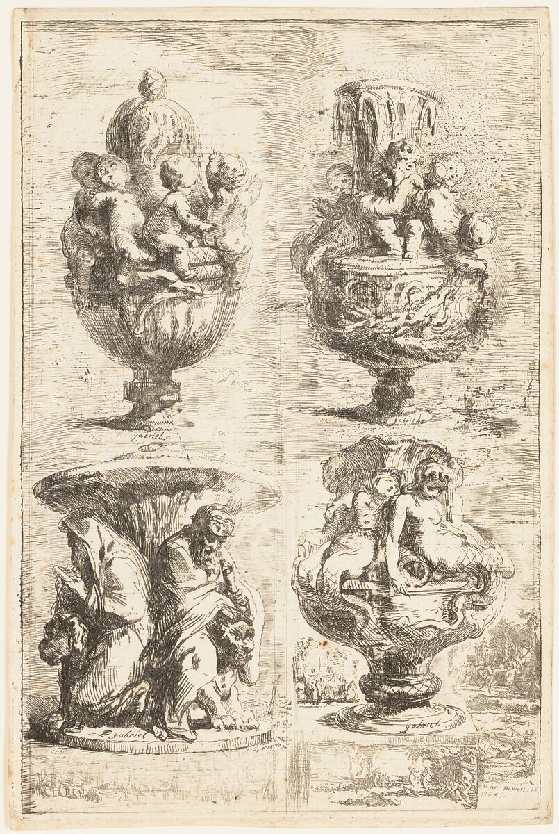 The Four Vases, Gabriel de Saint-Aubin (French, Paris 1724–1780 Paris), Etching 