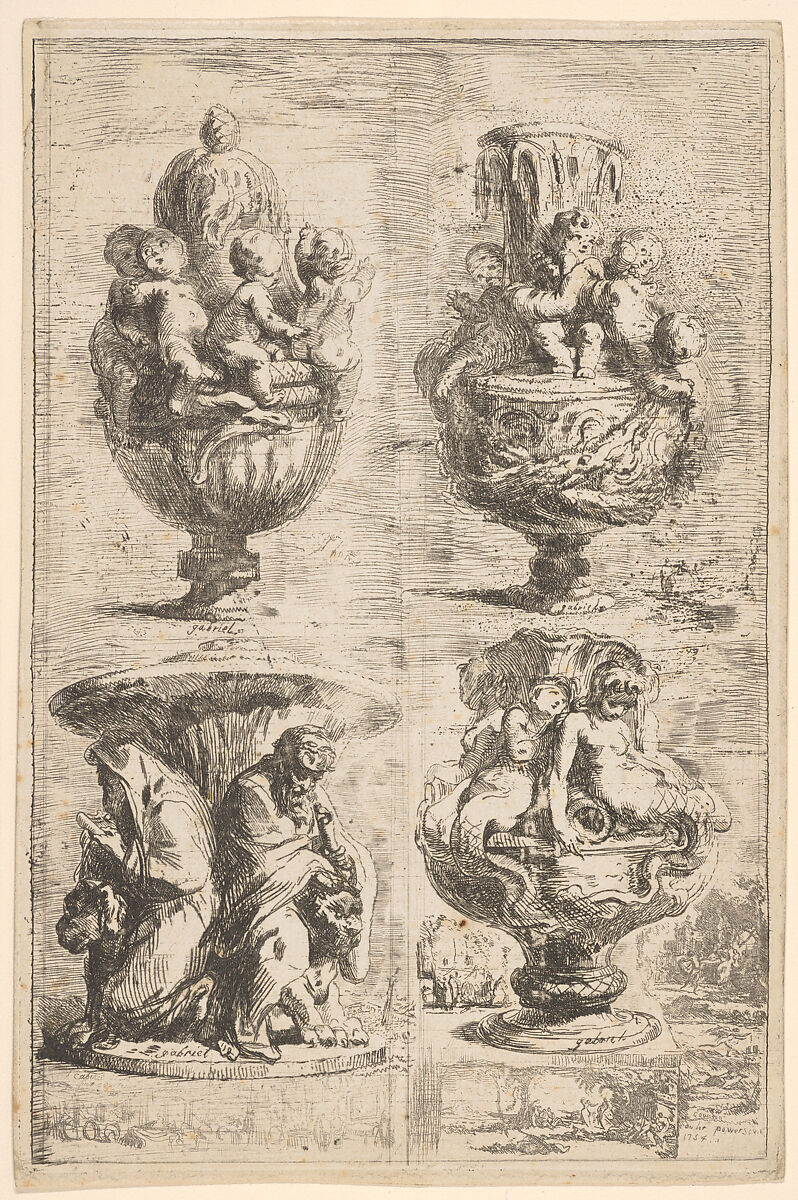 The Four Vases, Gabriel de Saint-Aubin (French, Paris 1724–1780 Paris), Etching