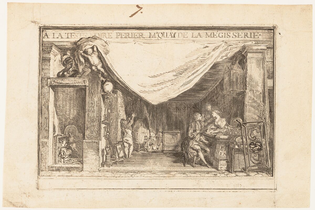 The Shop of M.Périer, Ironwork Merchant, Gabriel de Saint-Aubin (French, Paris 1724–1780 Paris), Etching and drypoint, reworked with pen and brown ink 