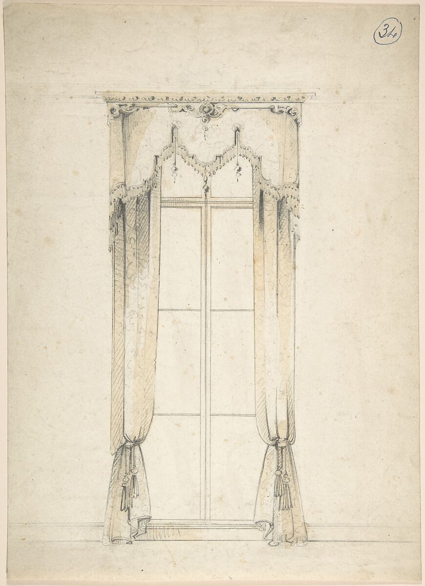 Design for Curtains, Charles Hindley and Sons (British, London 1841–1917 London), Brush and brown wash over graphite 