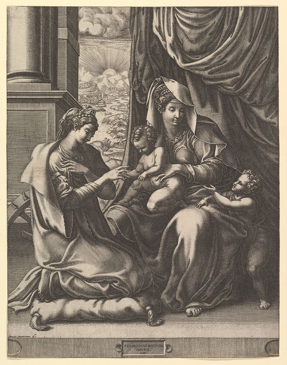 The Mystic Marriage of St. Catherine, Giorgio Ghisi (Italian, Mantua ca. 1520–1582 Mantua), Engraving 