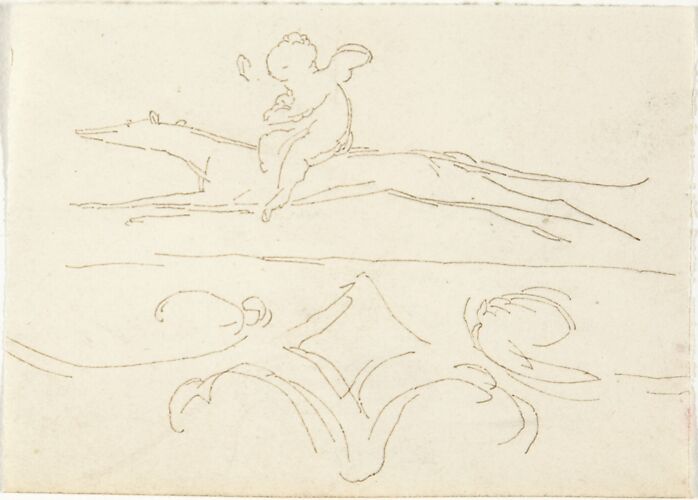 Sketch of a Child Riding a Dog