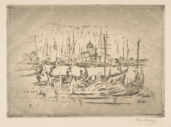 Gondoliers, Venice, John Marin (American, Rutherford, New Jersey 1870–1953 Cape Split, Maine), Etching 