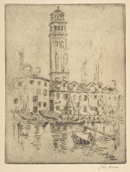 Campanile S. Pietro, Venice, John Marin (American, Rutherford, New Jersey 1870–1953 Cape Split, Maine), Etching 