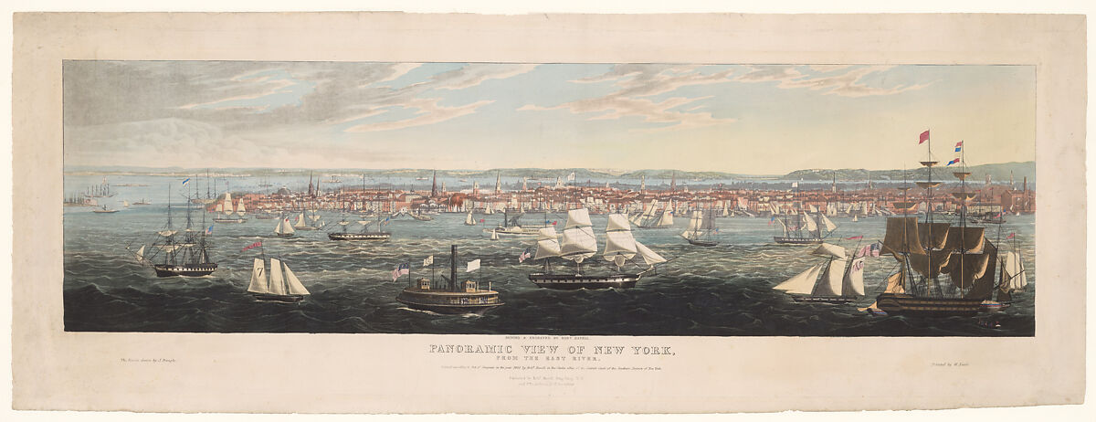 Panoramic View of New York, from the East River, Drawn and etched by Robert Havell Jr. (American (born England), Reading 1793–1878 Tarrytown, New York), Engraving and aquatint with watercolor 