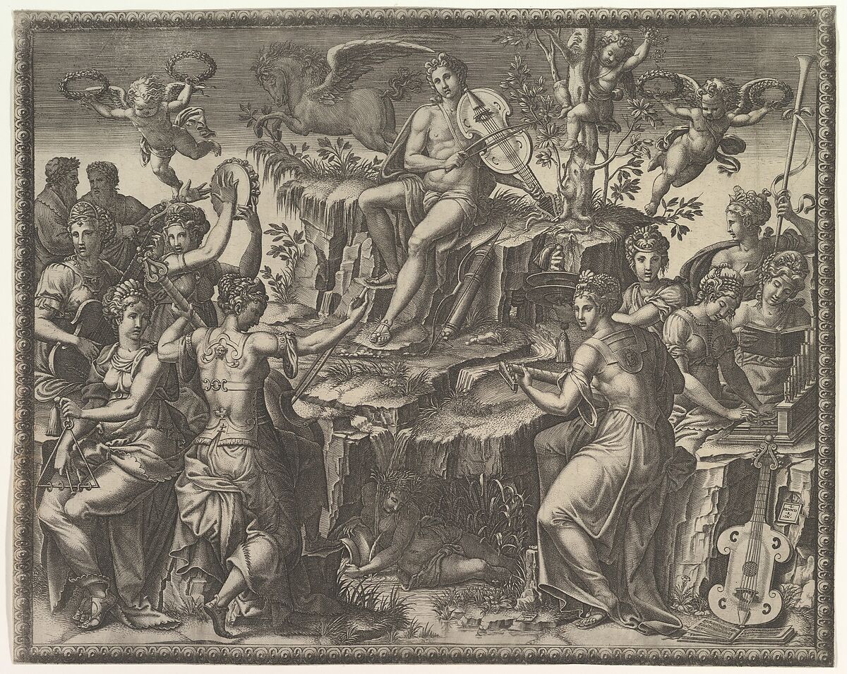 Apollo and the Muses, Giorgio Ghisi  Italian, Engraving; first state of three