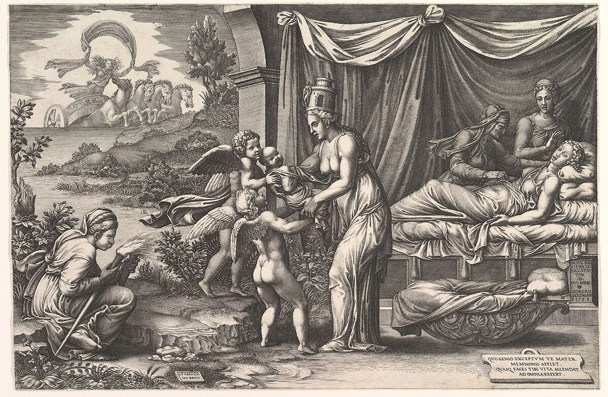 Allegory of Birth, Giorgio Ghisi (Italian, Mantua ca. 1520–1582 Mantua), Engraving; second state of five 