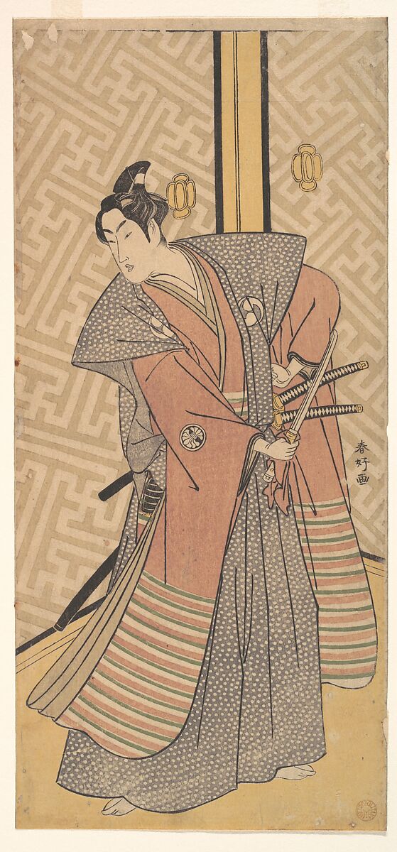 The Third Segawa Kikunojo in the Role of Oboshi Rikiya, Katsukawa Shunkō (Japanese, 1743–1812), Woodblock print; ink and color on paper, Japan 