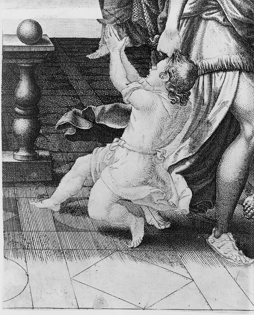 The Calumny of Apelles, Giorgio Ghisi (Italian, Mantua ca. 1520–1582 Mantua), Engraving; first state of six, with pen and ink; partially squared