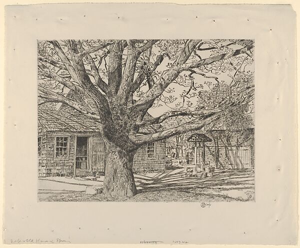 Oak and Old House in Spring, Childe Hassam (American, Dorchester, Massachusetts 1859–1935 East Hampton, New York), Etching 
