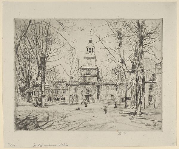Independence Hall, Childe Hassam (American, Dorchester, Massachusetts 1859–1935 East Hampton, New York), Etching with plate tone 