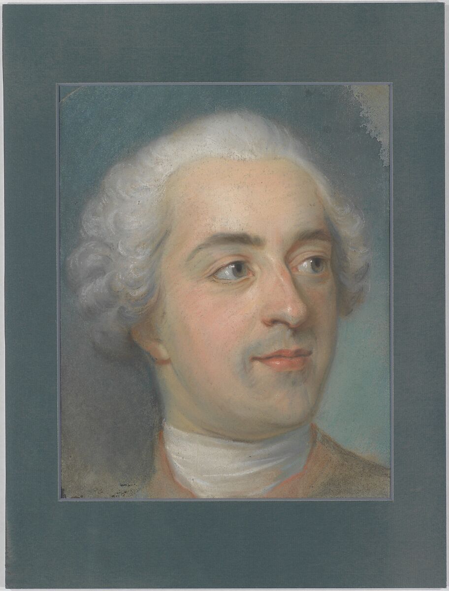 Préparation for a Portrait of Louis XV (1710-1774), Maurice Quentin de La Tour (French, Saint-Quentin 1704–1788 Saint-Quentin), Pastel on blue paper, arched top 