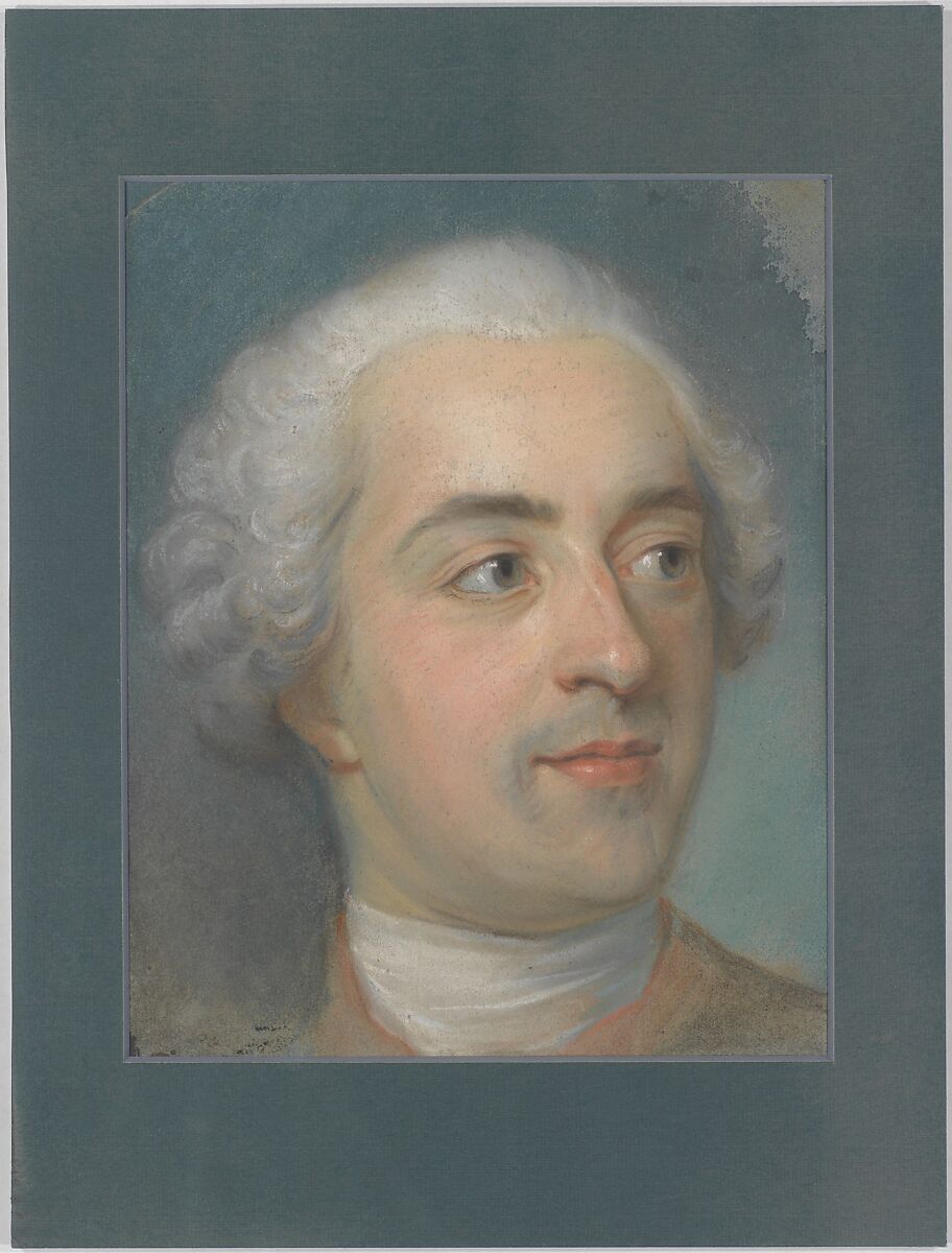 Préparation for a Portrait of Louis XV (1710-1774), Maurice Quentin de La Tour  French, Pastel on blue paper, arched top