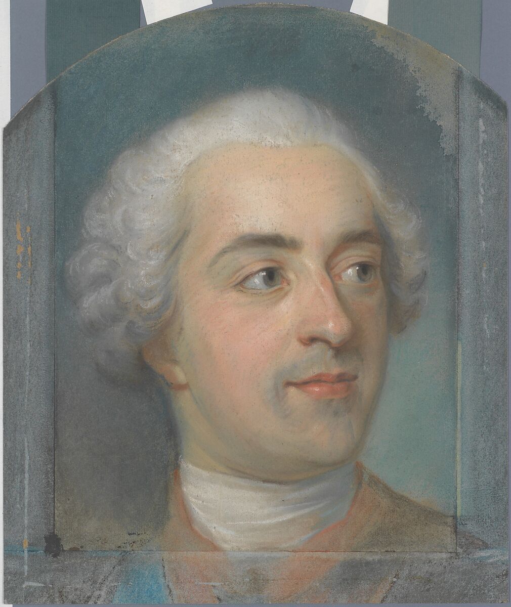 Préparation for a Portrait of Louis XV (1710-1774), Maurice Quentin de La Tour (French, Saint-Quentin 1704–1788 Saint-Quentin), Pastel on blue paper, arched top