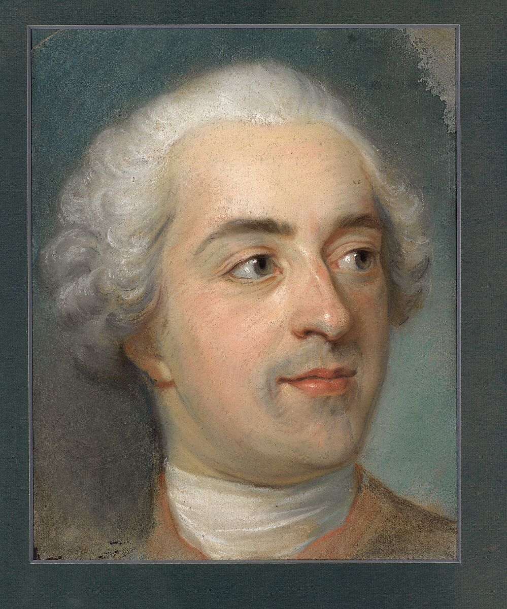 Préparation for a Portrait of Louis XV (1710-1774), Maurice Quentin de La Tour (French, Saint-Quentin 1704–1788 Saint-Quentin), Pastel on blue paper, arched top