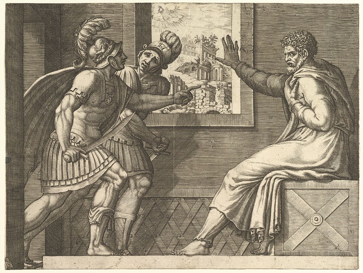 Caius Marius in Prison, two Cimbrian soldiers entering his cell, Giorgio Ghisi (Italian, Mantua ca. 1520–1582 Mantua), Engraving 