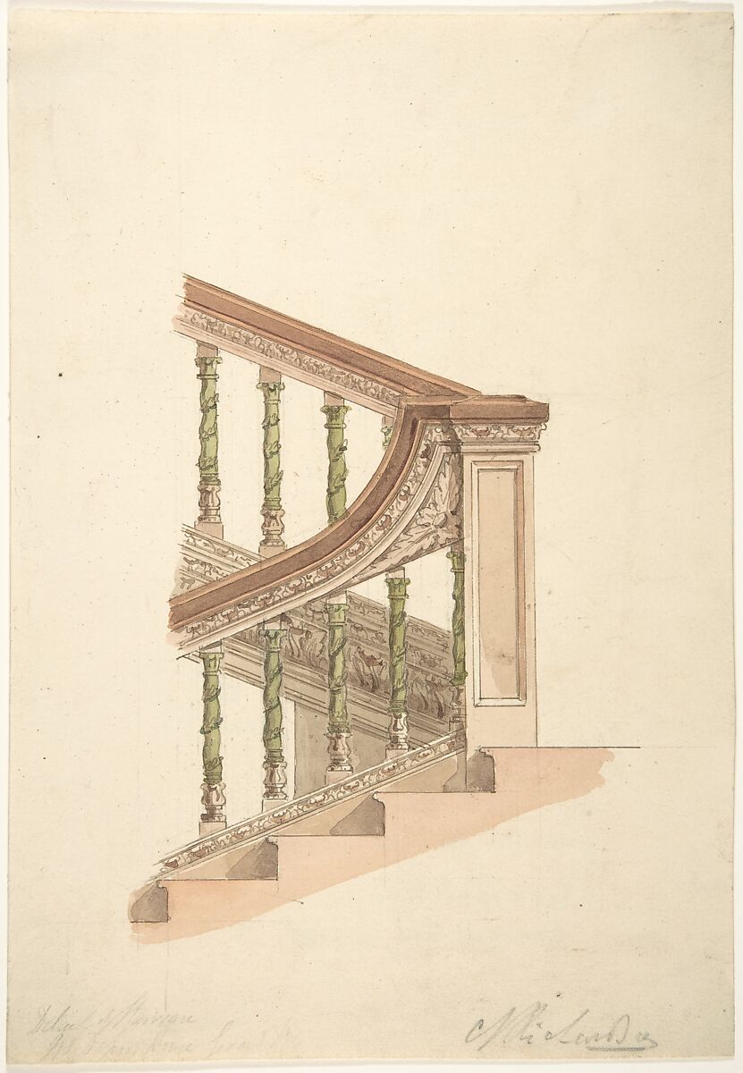Detail of Staircase at [Gerrard?] House, Gerrard Street, Soho, London, Charles James Richardson (British, London 1806–1871 London) 
