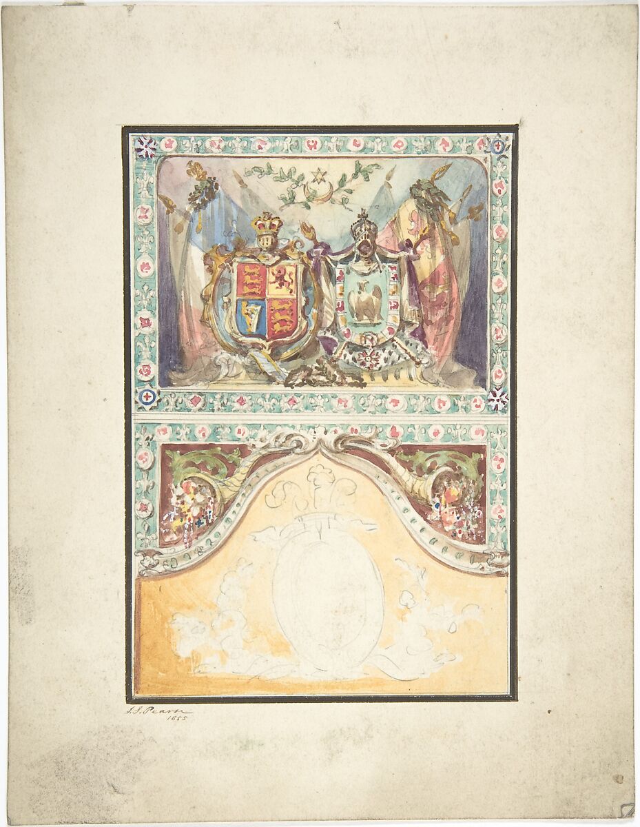 Design for a Coat of Arms, J. S. Pearse (British, active 1854–68), Watercolor over graphite 