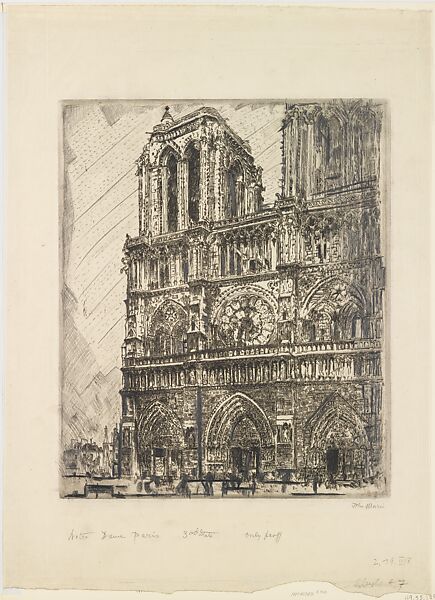 Notre Dame, Paris, John Marin (American, Rutherford, New Jersey 1870–1953 Cape Split, Maine), Etching with graphite additions; third state of five 