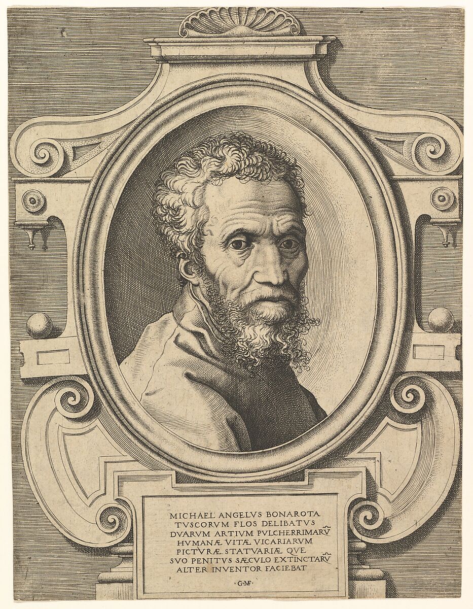 Portrait of Michelangelo, Giorgio Ghisi (Italian, Mantua ca. 1520–1582 Mantua), Engraving 