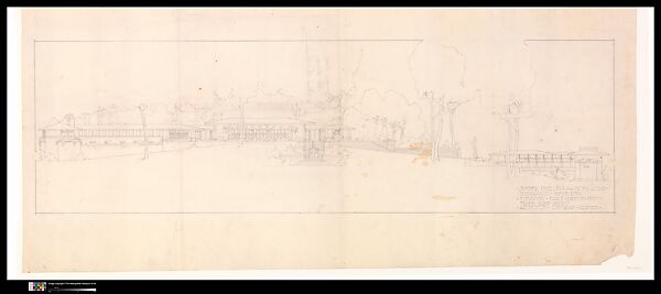 Francis W. Little House: Presentation Drawing of West Elevation - with round-arch clerestory windows - Scheme I, Frank Lloyd Wright (American, Richland Center, Wisconsin 1867–1959 Phoenix, Arizona) and Studio, Graphite 