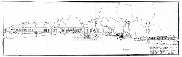 Francis W. Little House: Presentation Drawing of West Elevation - with round-arch clerestory windows - Scheme I, Frank Lloyd Wright (American, Richland Center, Wisconsin 1867–1959 Phoenix, Arizona) and Studio, Graphite