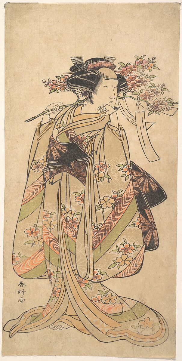 The First Nakamura Tomijuro as a Woman Walking Toward the Left, Katsukawa Shunkō (Japanese, 1743–1812), Woodblock print; ink and color on paper, Japan 