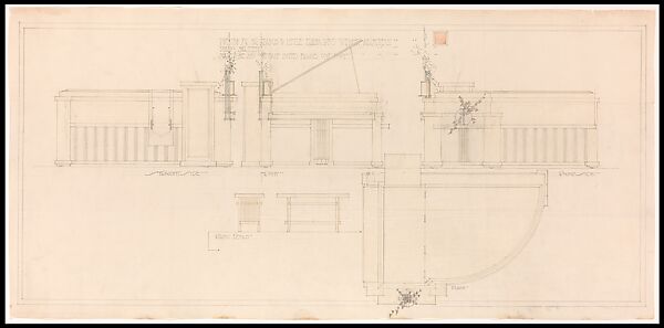 Francis W. Little House: Piano Screen, Frank Lloyd Wright (American, Richland Center, Wisconsin 1867–1959 Phoenix, Arizona) and Studio, Graphite, orange, green, yellow, brown and blue colored pencil 